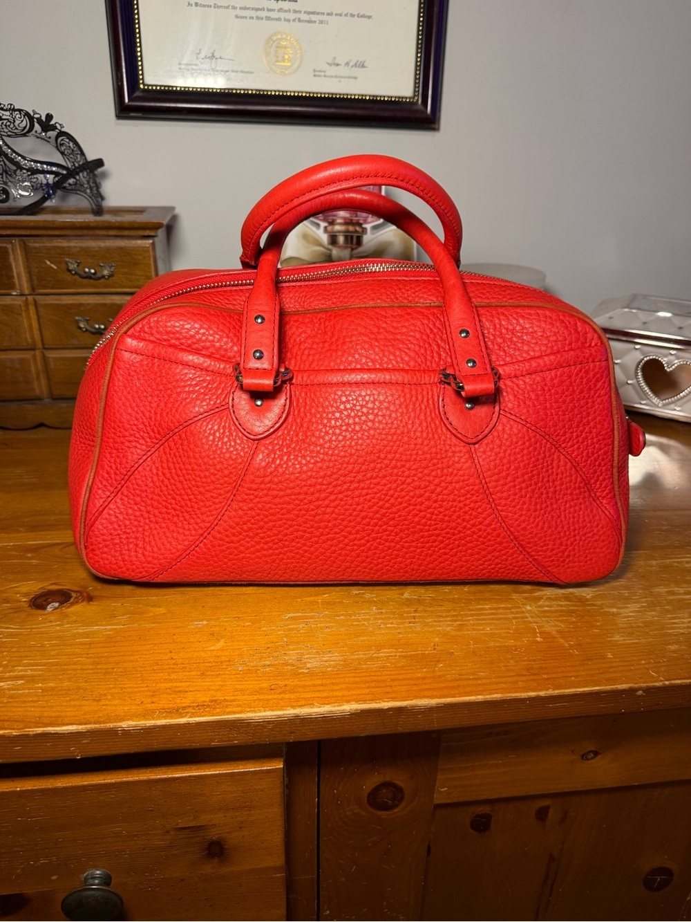 Cole Haan Red Pebbled Leather Satchel